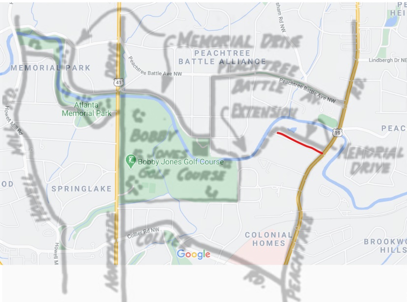 Map of Current Day Atlanta with a proposed road 