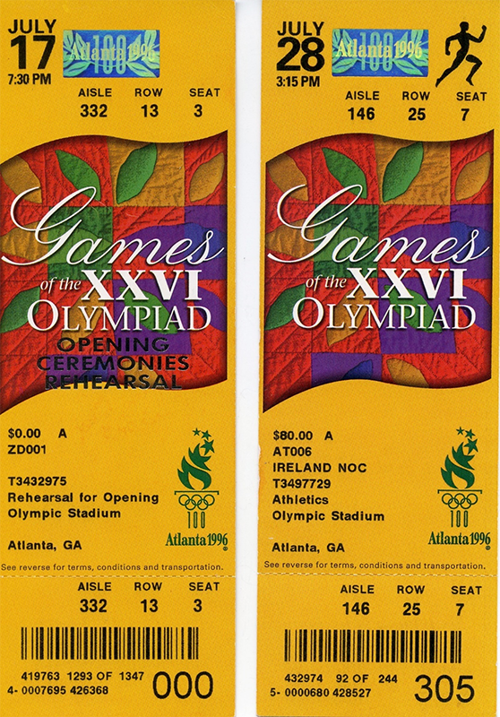 1996 Atlanta Summer Olympic Tickets 