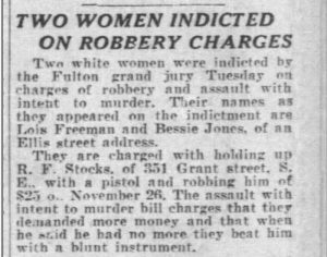 DHC Blog Lois Fears Robbery 1930 Atlanta